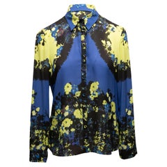 Haut Erdem boutonné à imprimé floral bleu et multicolore, taille US 8