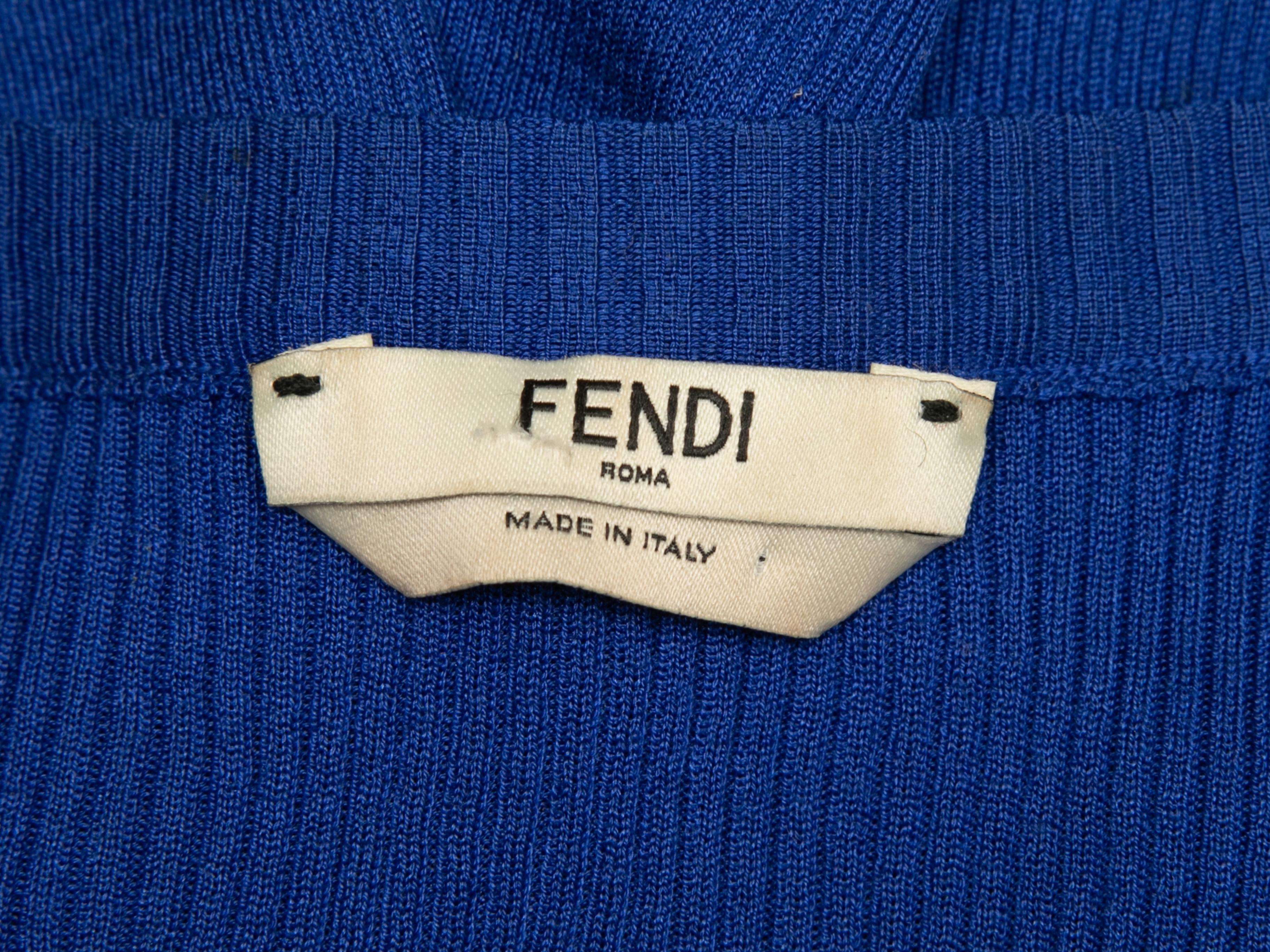Blue & Multicolor Fendi Rib Knit Floral-Accented Sweater Size US M For Sale 1