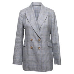 Blue & Multicolor Gabriela Hearst Wool Glen Plaid Blazer Size US 8