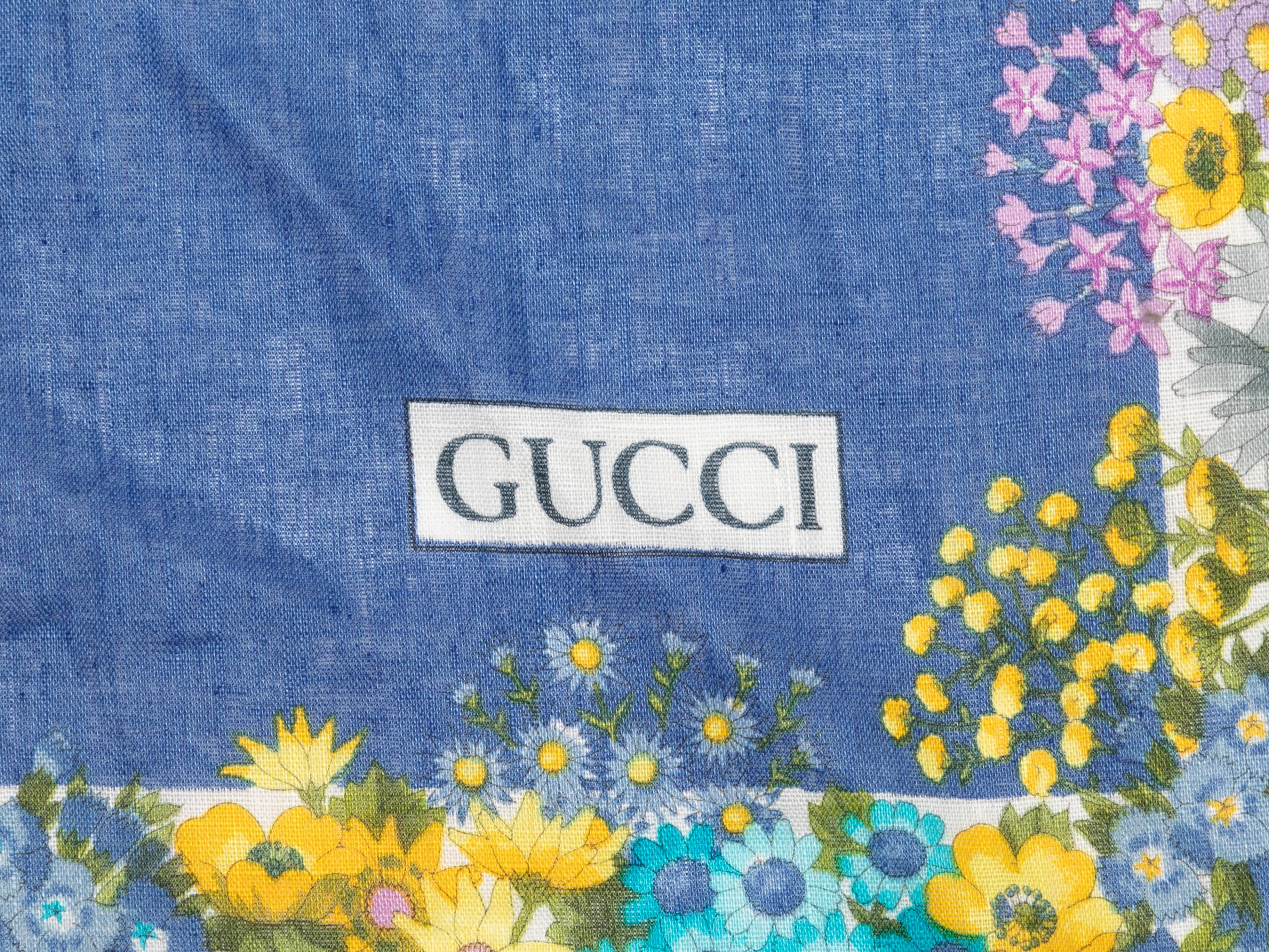 Women's Blue & Multicolor Gucci Floral Print Linen Scarf