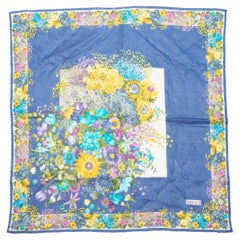 Blue & Multicolor Gucci Floral Print Linen Scarf