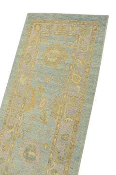Blue Multicolor Handwoven Wool Turkish Oushak Runner 2'11" x 6'2"