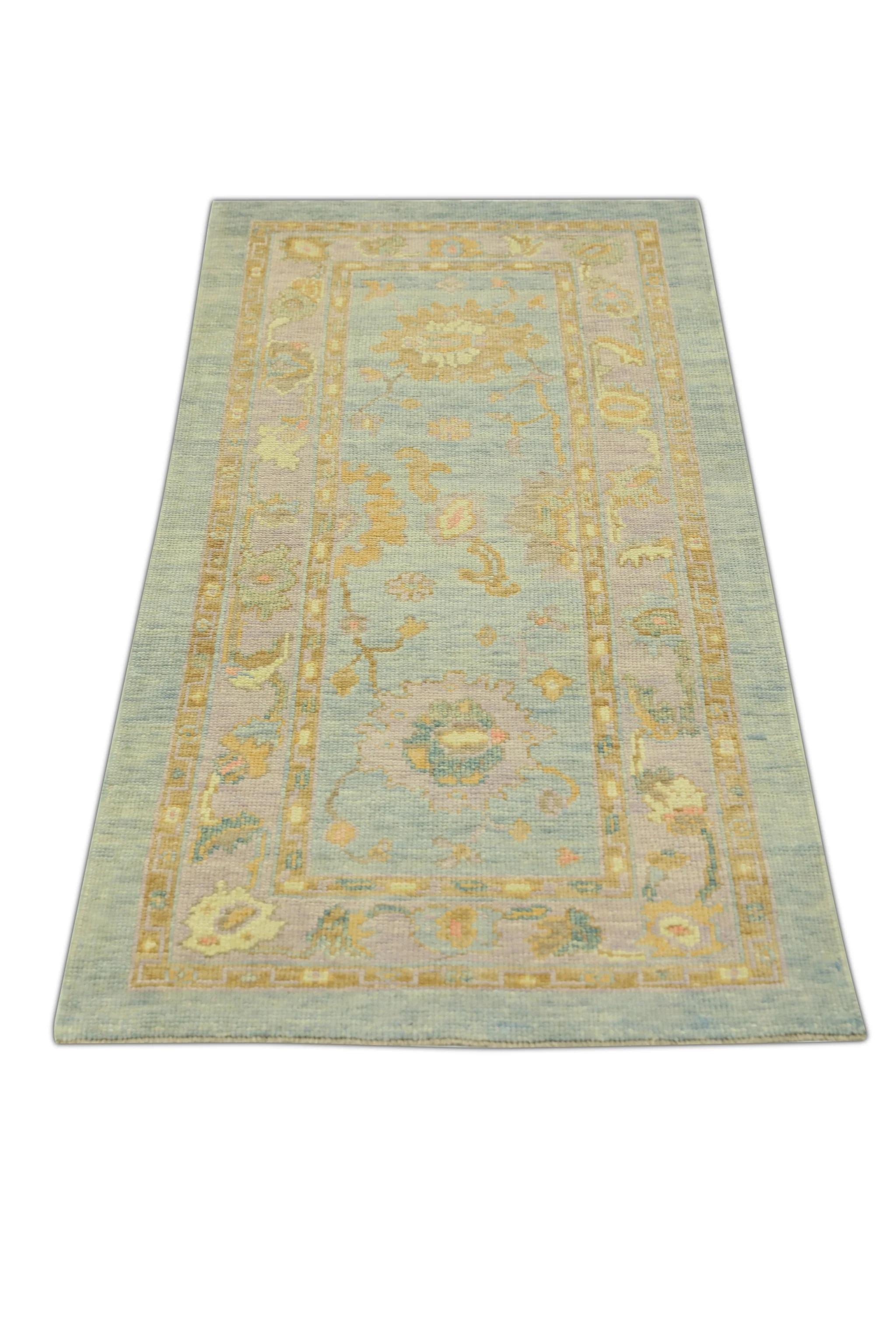 Tintura vegetale Blu Multicolore Tessuto a mano in lana turca Oushak Runner 2'11