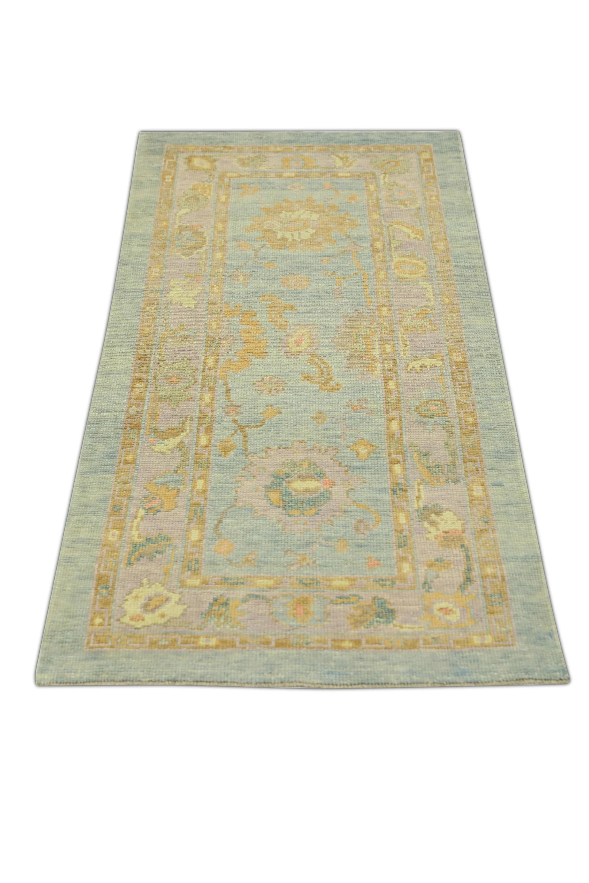 Blue Multicolor Handwoven Wool Turkish Oushak Runner 2'11