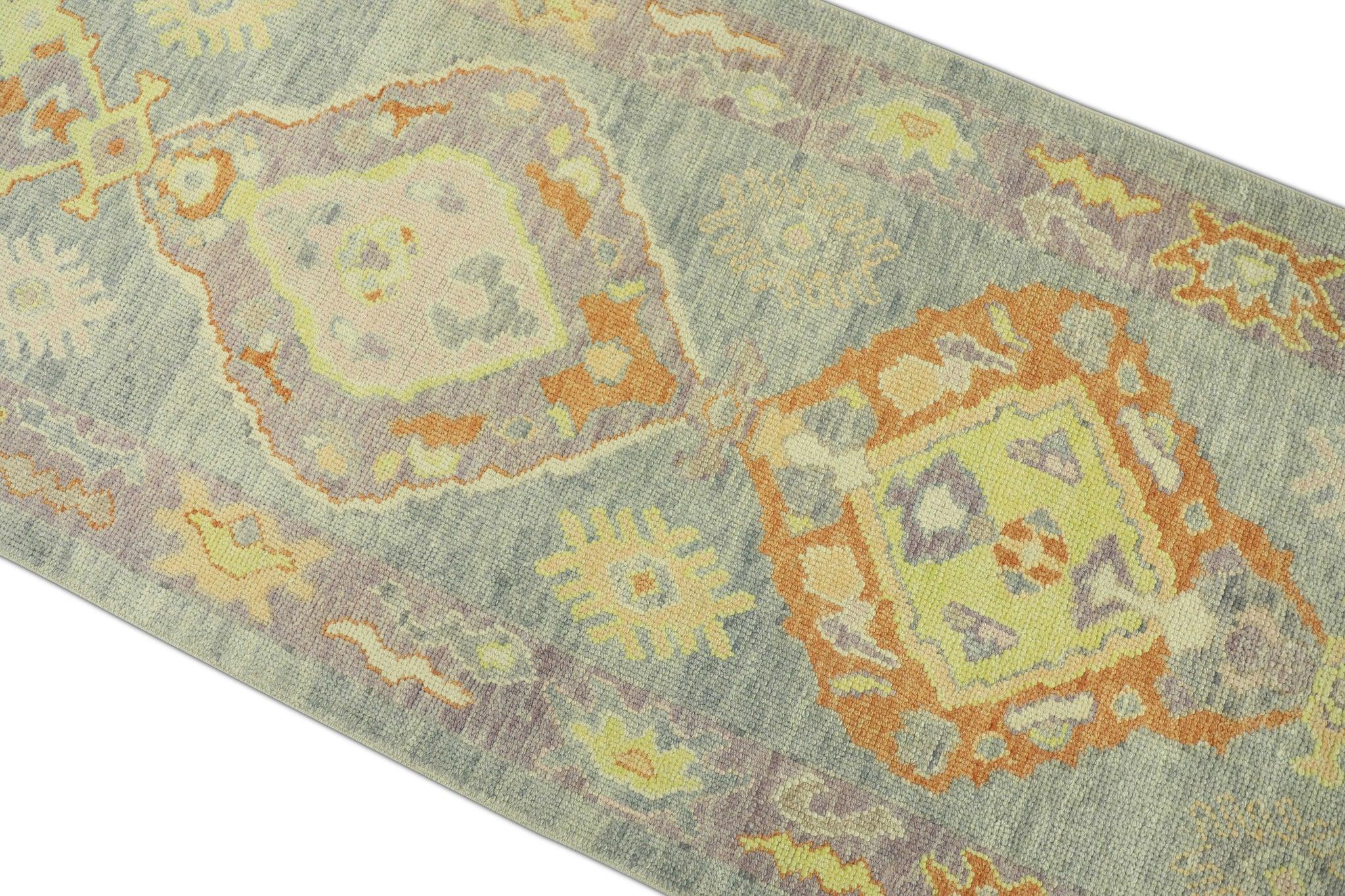 Turco Blu Multicolore Tessuto a mano in lana turca Oushak Runner 3' x 10'3
