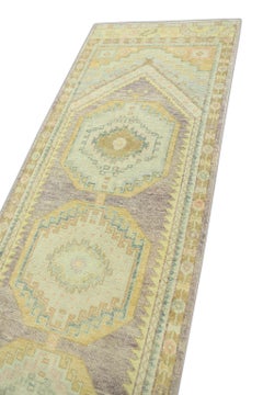 Blue Multicolor Handwoven Wool Turkish Oushak Runner 3'1" x 10'4"