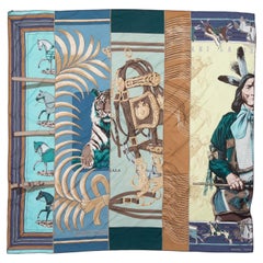 Blue & Multicolor Hermes Carre En Carres Motif Printed Silk Scarf