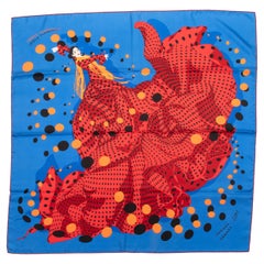 Blauer & mehrfarbiger Hermes Hola Flamenca Print Seidenschal