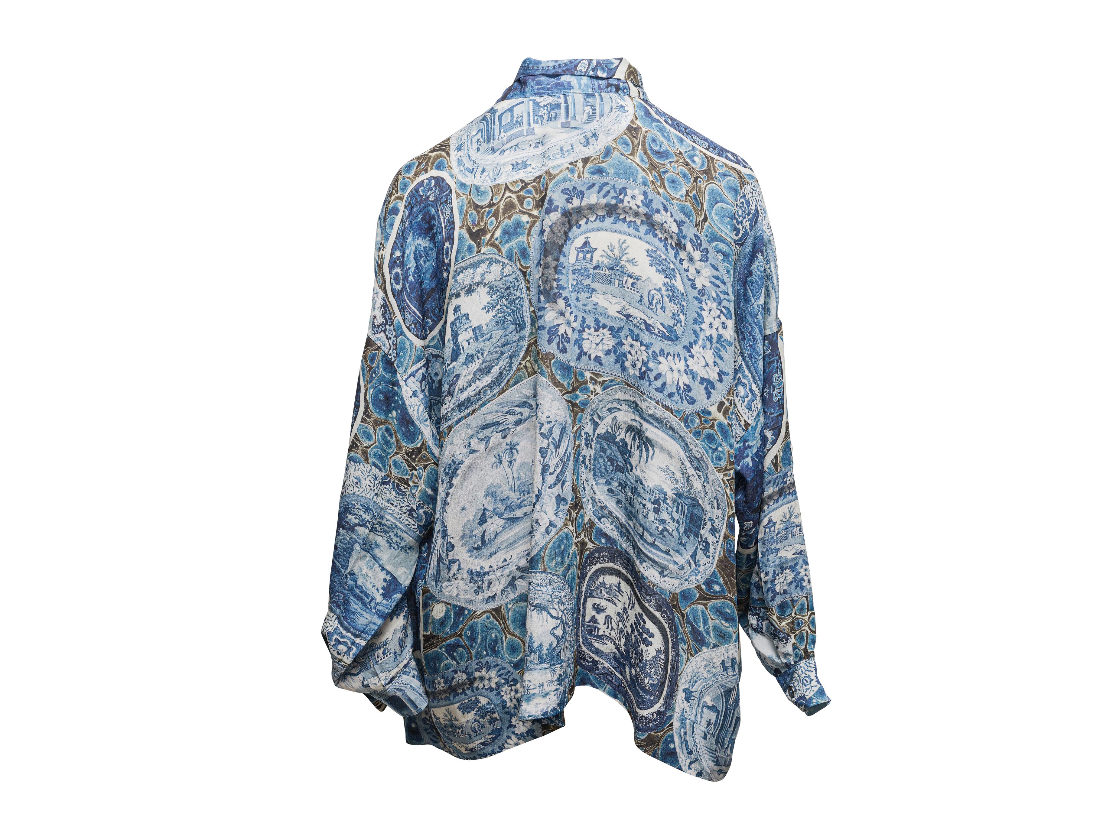 Gray Blue & Multicolor Libertine Printed Silk Blouse Size US L