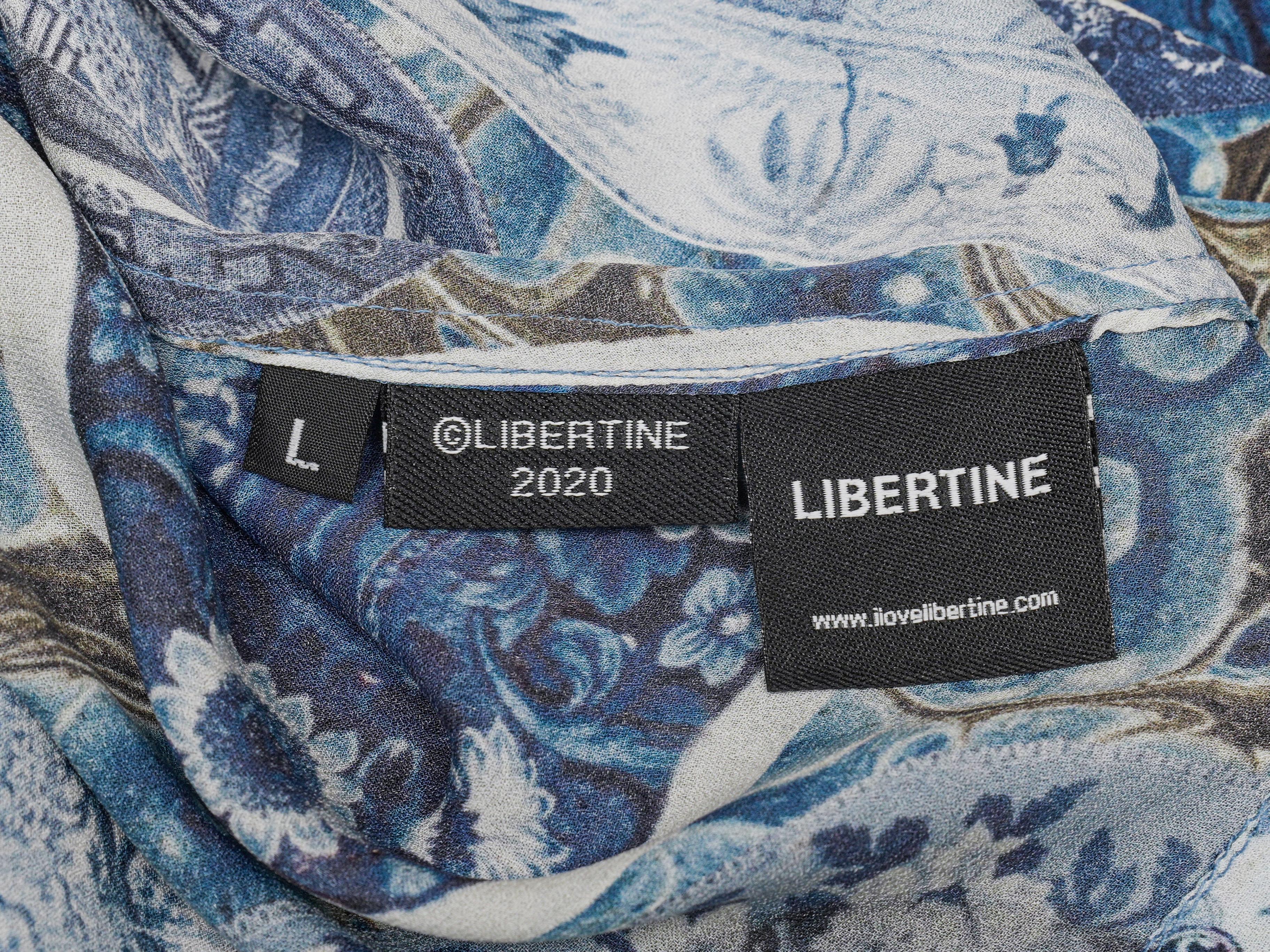 Blue & Multicolor Libertine Printed Silk Blouse Size US L 1