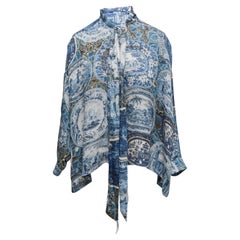 Blue & Multicolor Libertine Printed Silk Blouse Size US L