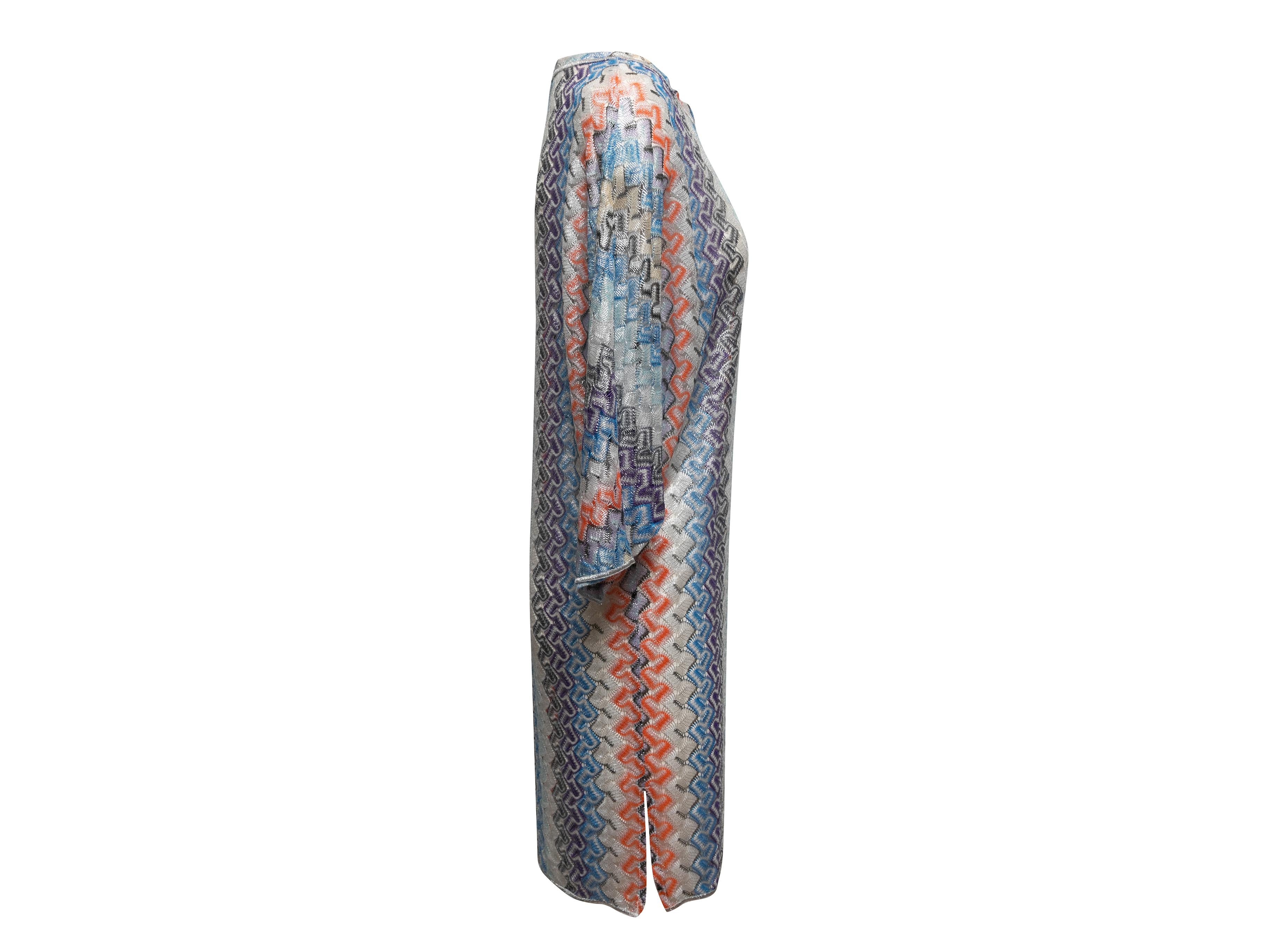  Blue and multicolor chevron tunic mini dress by Missoni. Bateau neckline. Long dolman sleeves. 38