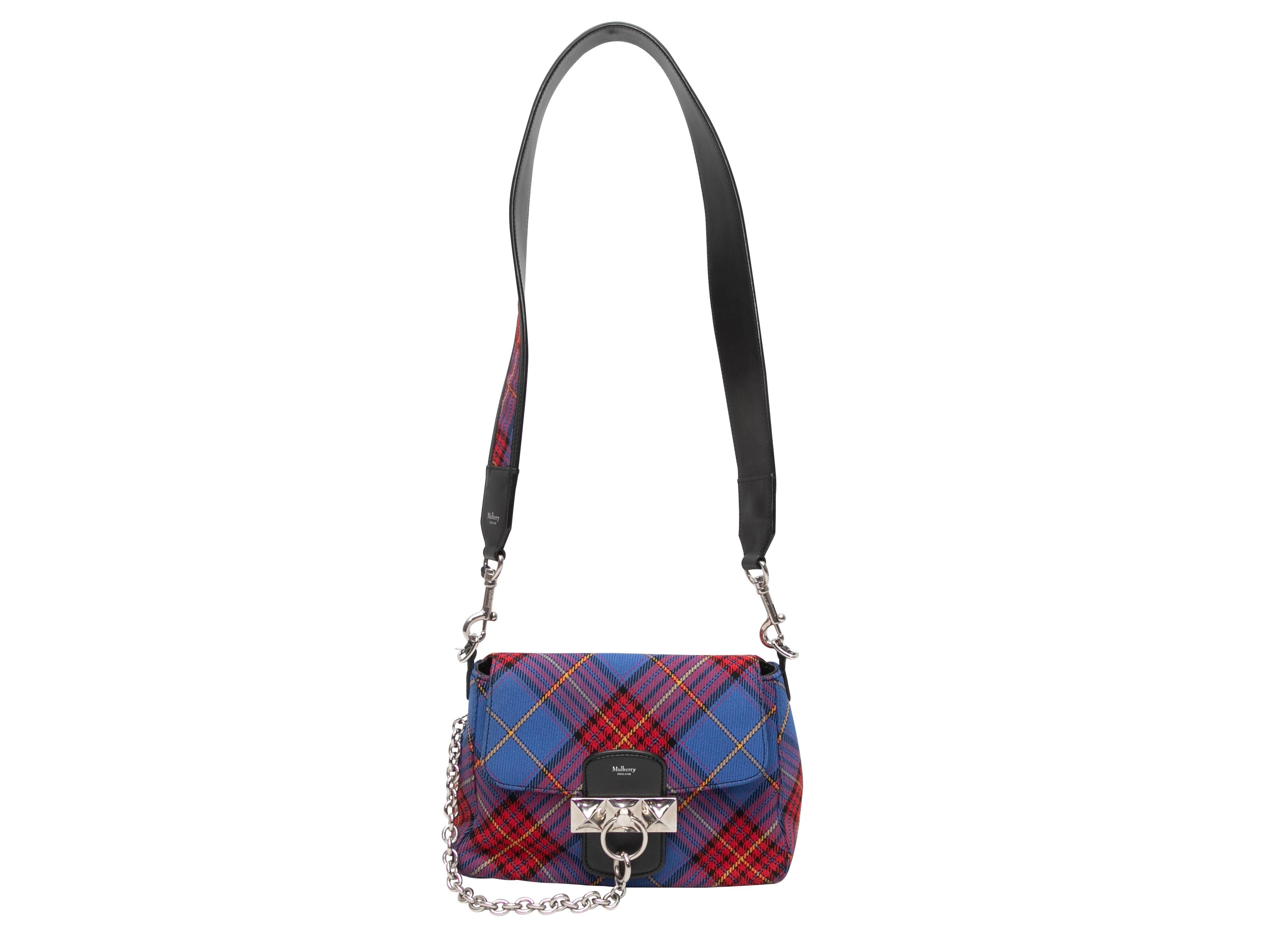 Blue & Multicolor Mulberry Mini Plaid Crossbody Bag. This crossbody bag features a wool plaid body, silver-tone hardware, chain-link accent at front side, single flat crossbody strap, and a front flap closure. 9