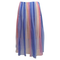 Jupe en soie rayée bleu et multicolore Oscar De La Renta printemps/été 2023 Taille U