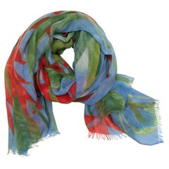 Blue & Multicolor Patek Philippe Cashmere Floral Print Scarf