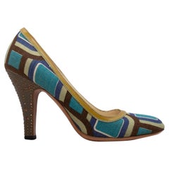 Prada escarpins à imprimé géométrique bleu et multicolore, taille 35,5