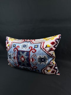 Blue Multicolor Velvet Silk Ikat Pillow Cover