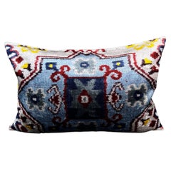 Blue Multicolor Velvet Silk Ikat Pillow Cover