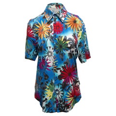 Blue & Multicolor Versace Jeans Couture Floral Print Short Sleeve Button-Up Top