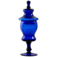 Vintage Blue Murano "Albarelli" Jar with Lid, Large