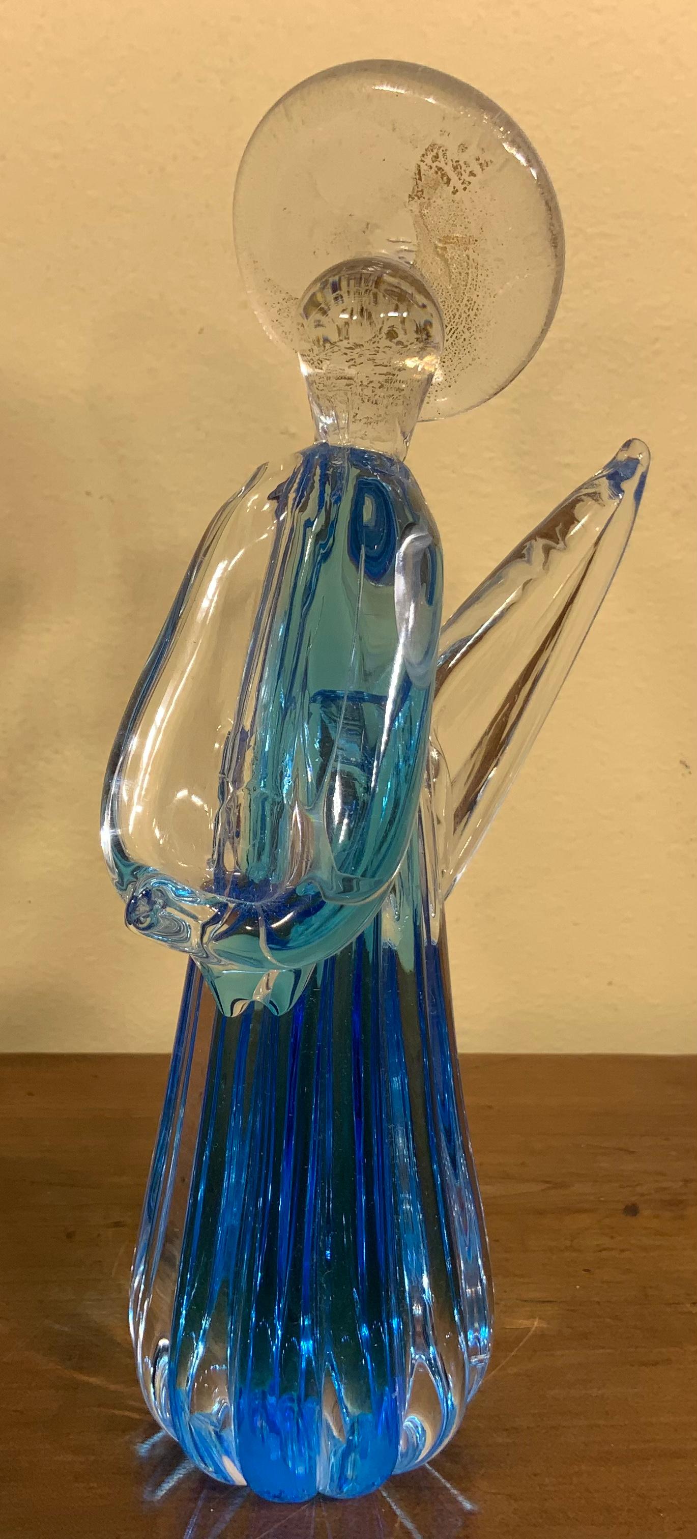 Blue Murano Angel Figurine Italian Art Glass Sculpture 3