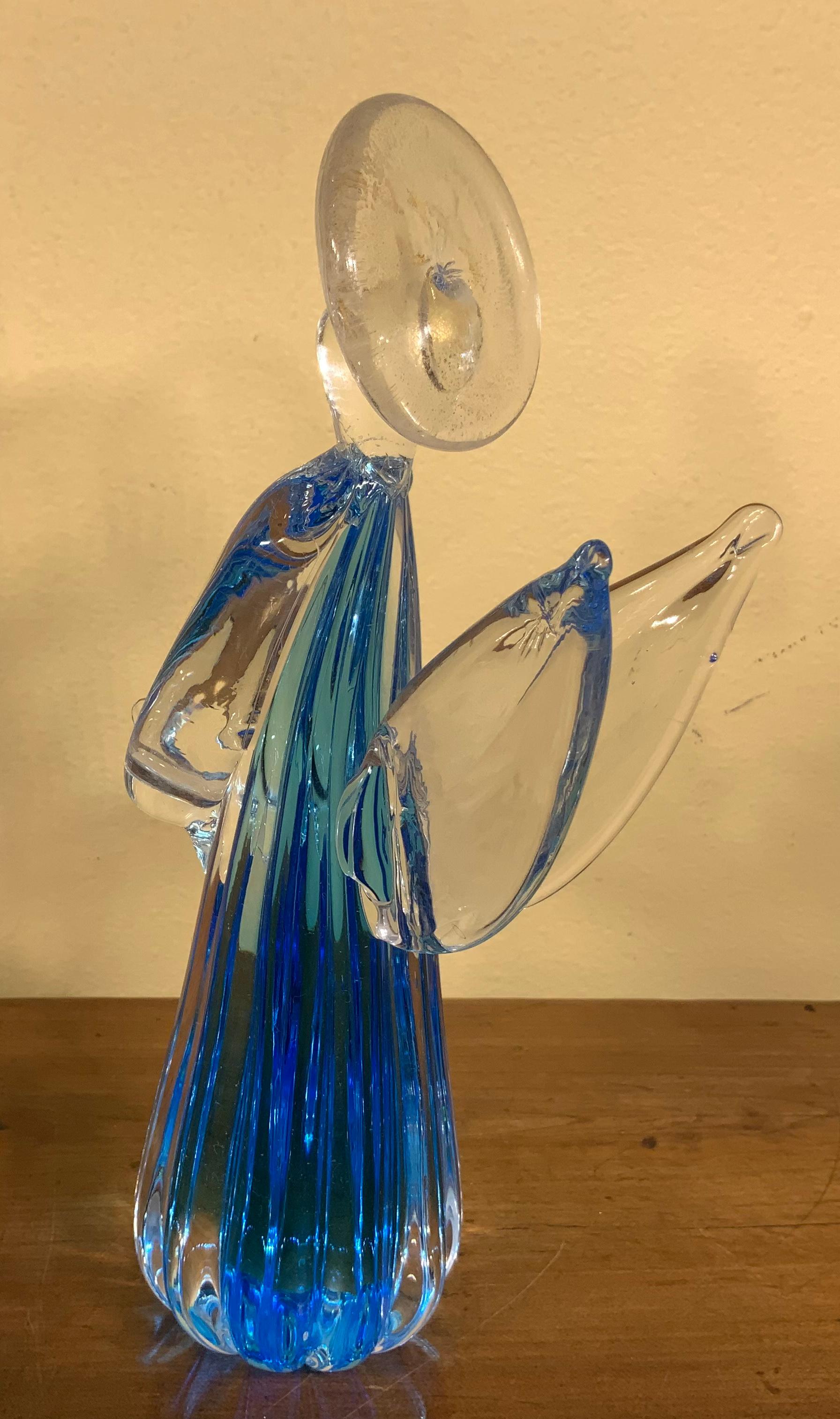 20th Century Blue Murano Angel Figurine Italian Art Glass Sculpture