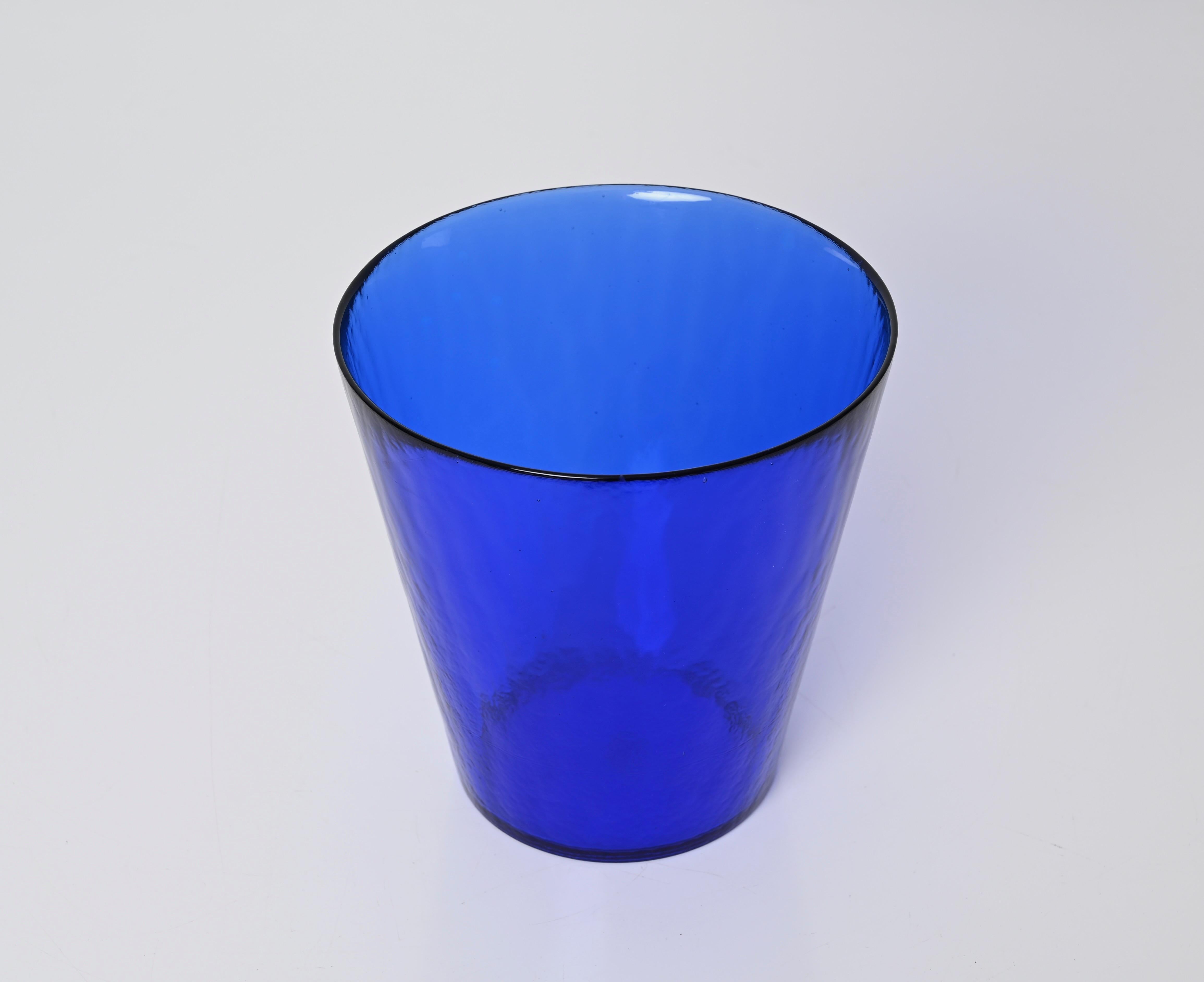 Mid-Century Modern Blue Murano Art Glass Ice Bucket, Italy 1960s