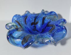 Blue Murano Ashtray or Bowl with Silver Flecks