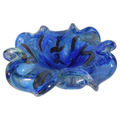Posacenere o ciotola di Murano blu con macchie d'argento