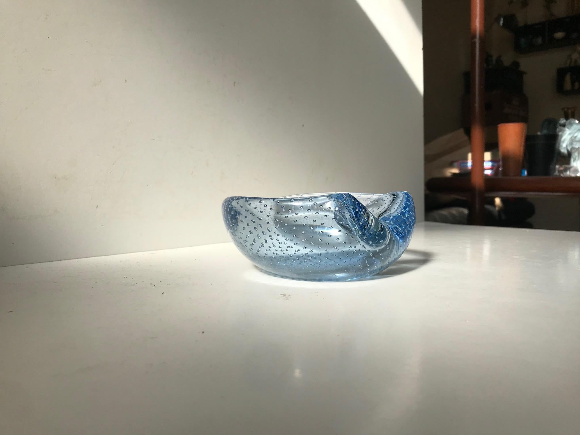 Mid-Century Modern Blue Murano Ashtray with Air Bubbles from Seguso, 1950s