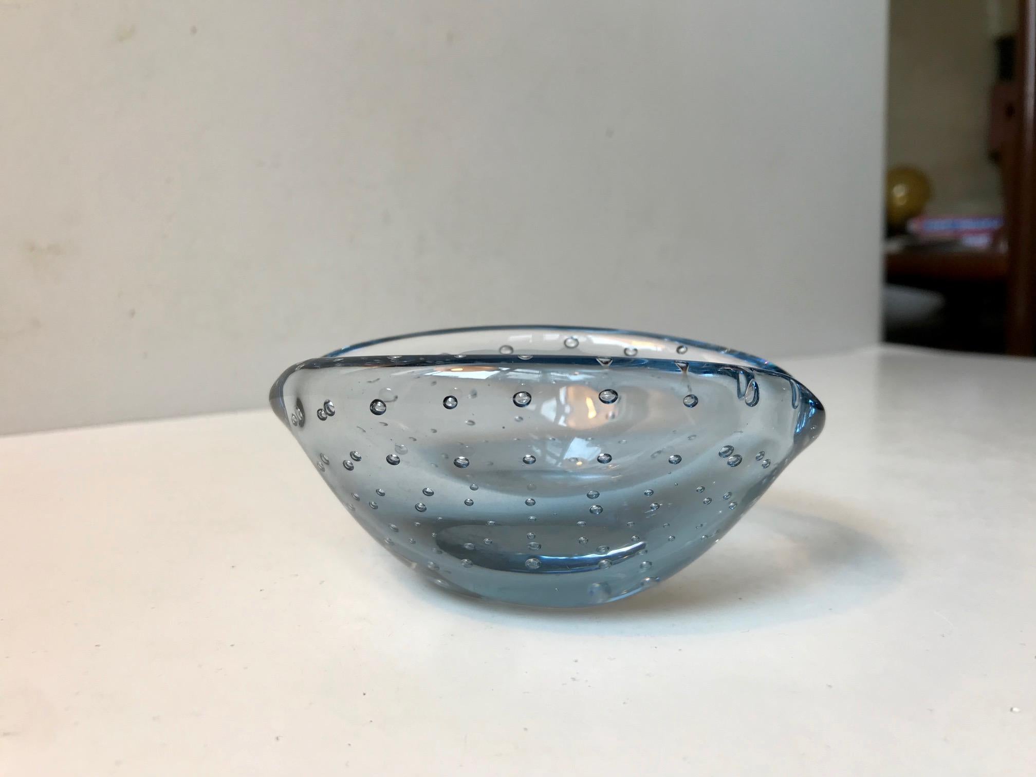 Italian Blue Murano Ashtray with Air Bubbles from Seguso, 1950s For Sale
