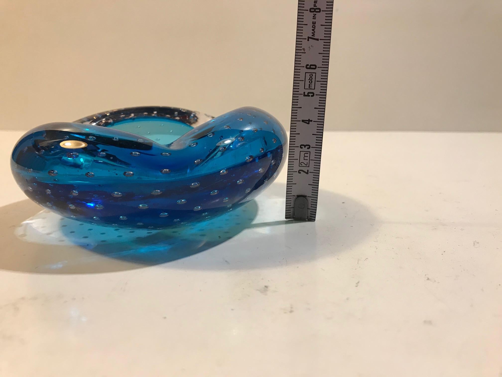 Mid-20th Century Blue Murano Ashtray with Air Bubbles from Seguso, 1950s