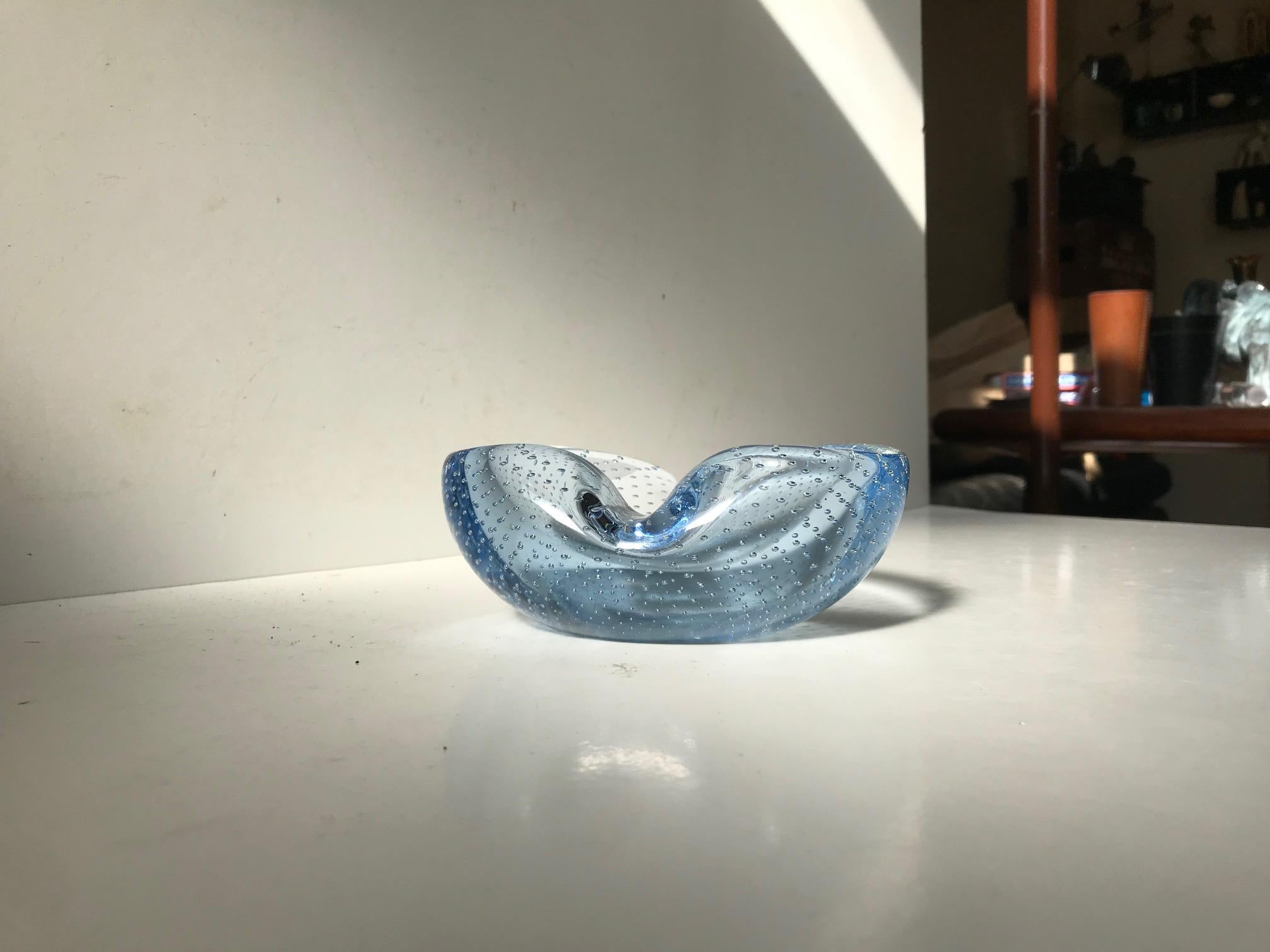 Blue Murano Ashtray with Air Bubbles from Seguso, 1950s 1