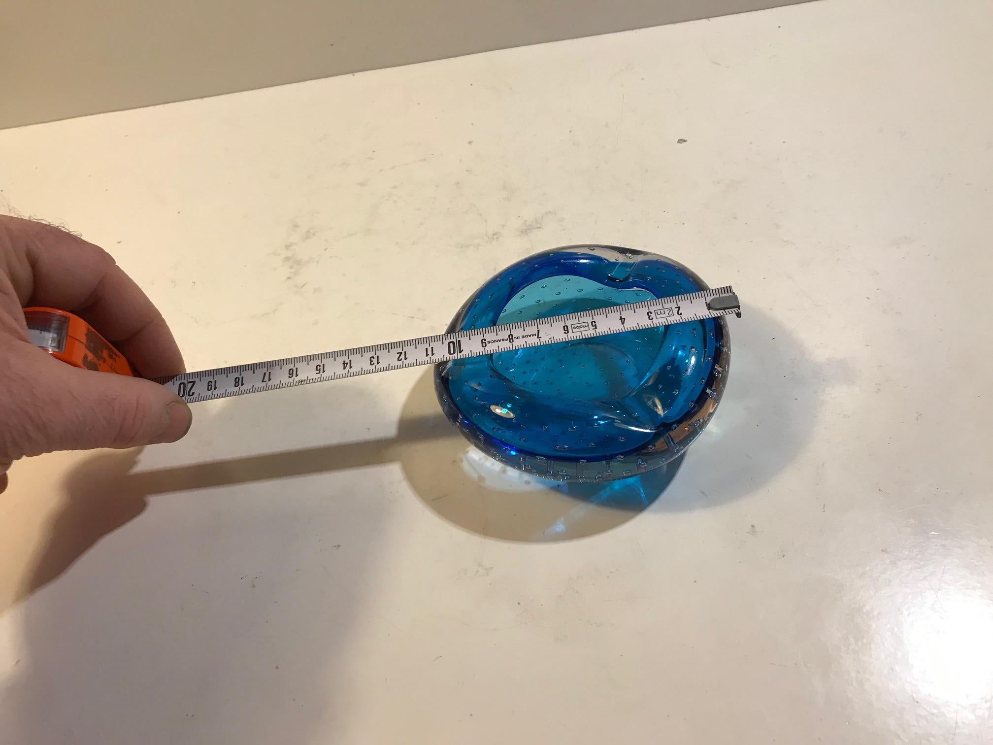 Blown Glass Blue Murano Ashtray with Air Bubbles from Seguso, 1950s