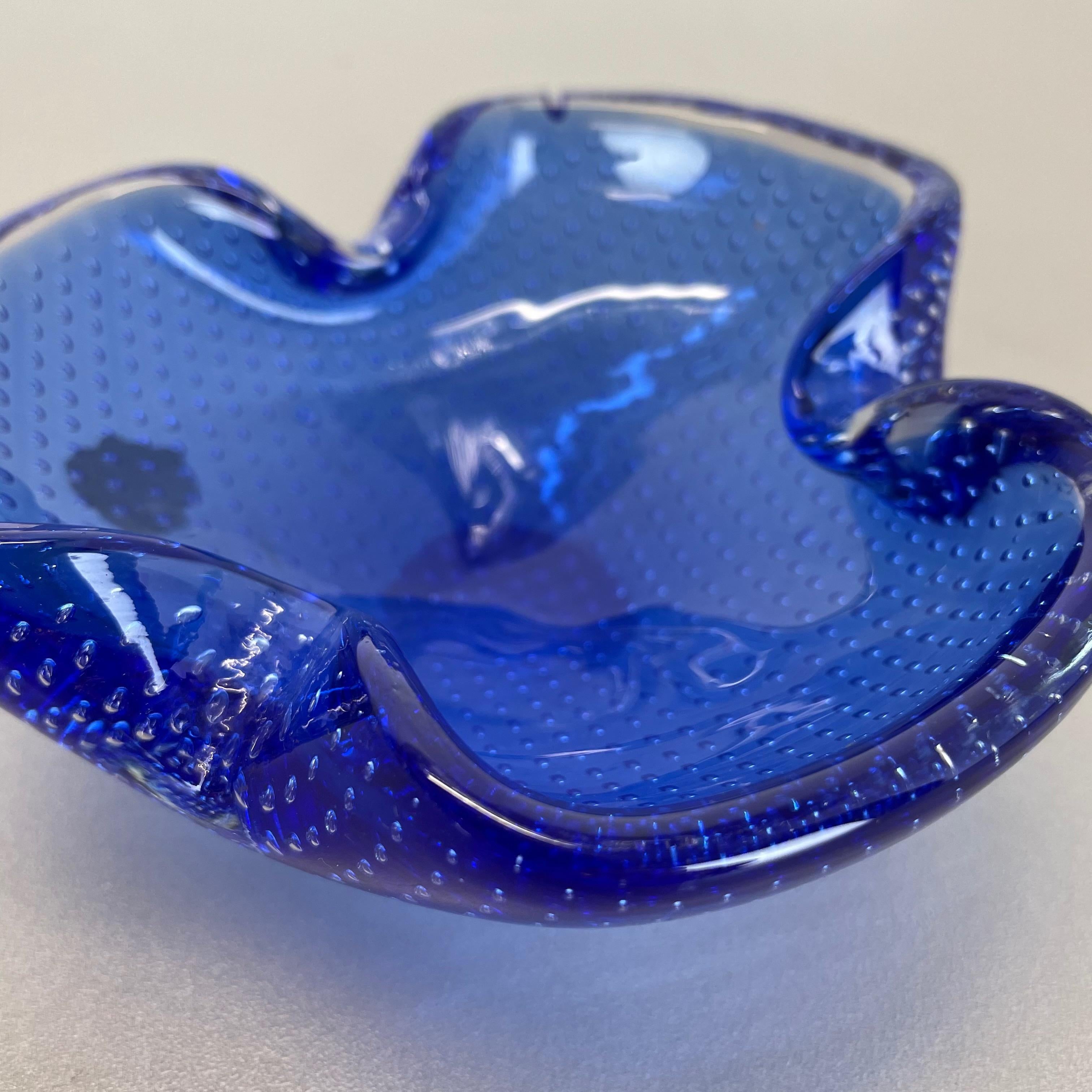Blue Murano Bubble Glass Bowl Element Shell Ashtray Murano, Italy, 1970s 1