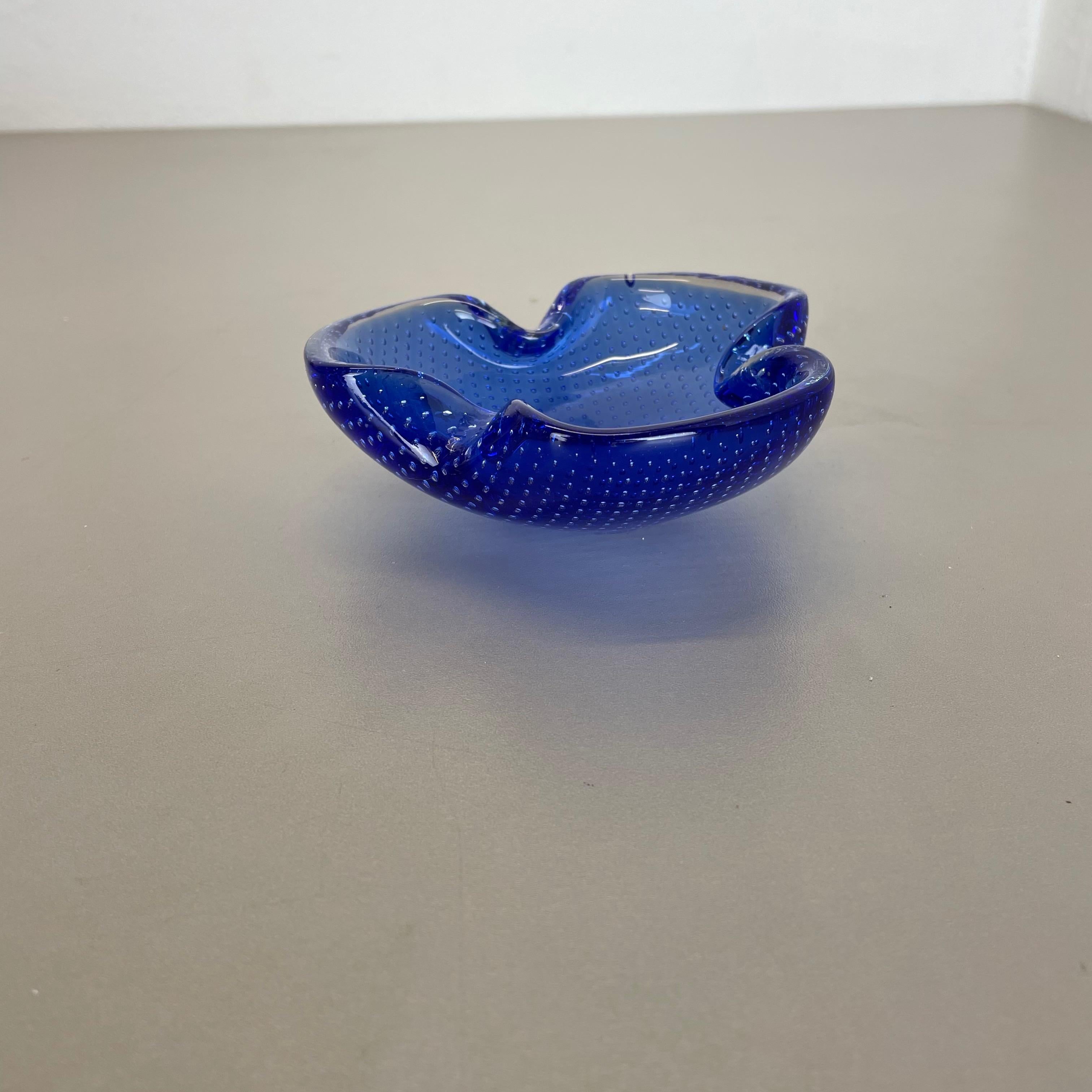 Blue Murano Bubble Glass Bowl Element Shell Ashtray Murano, Italy, 1970s 2