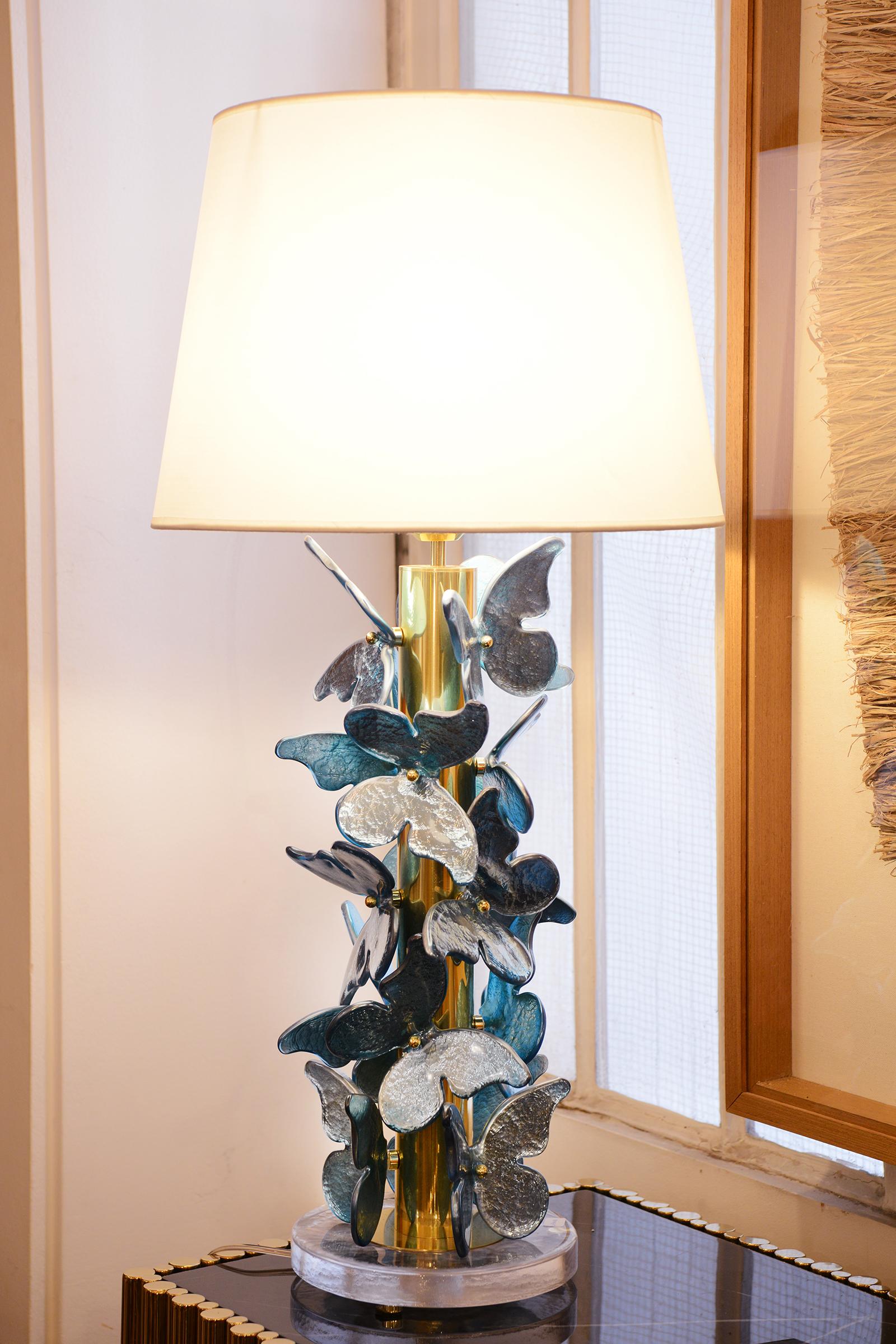 Italian Blue Murano Butterflies Table Lamp