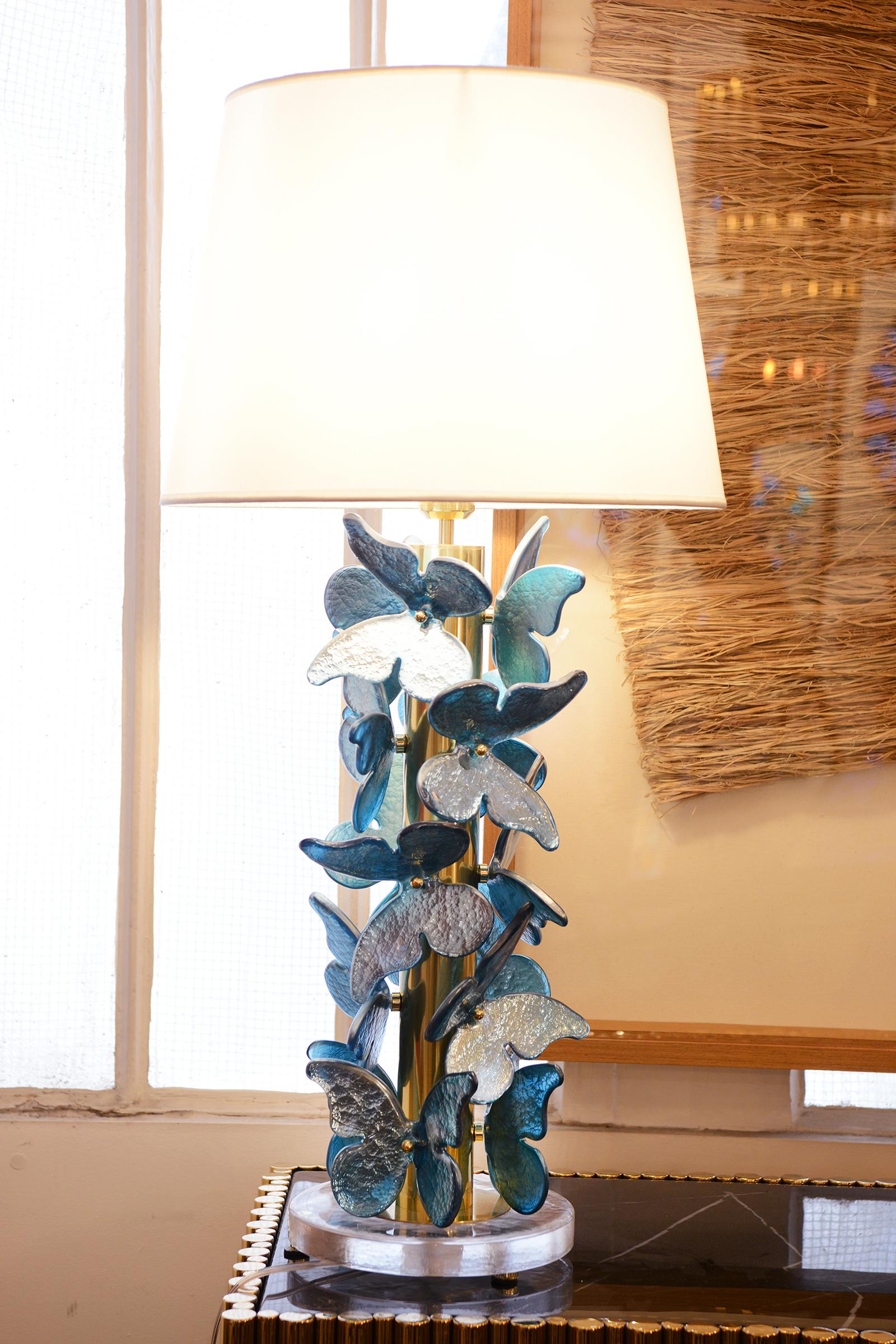 Hand-Crafted Blue Murano Butterflies Table Lamp