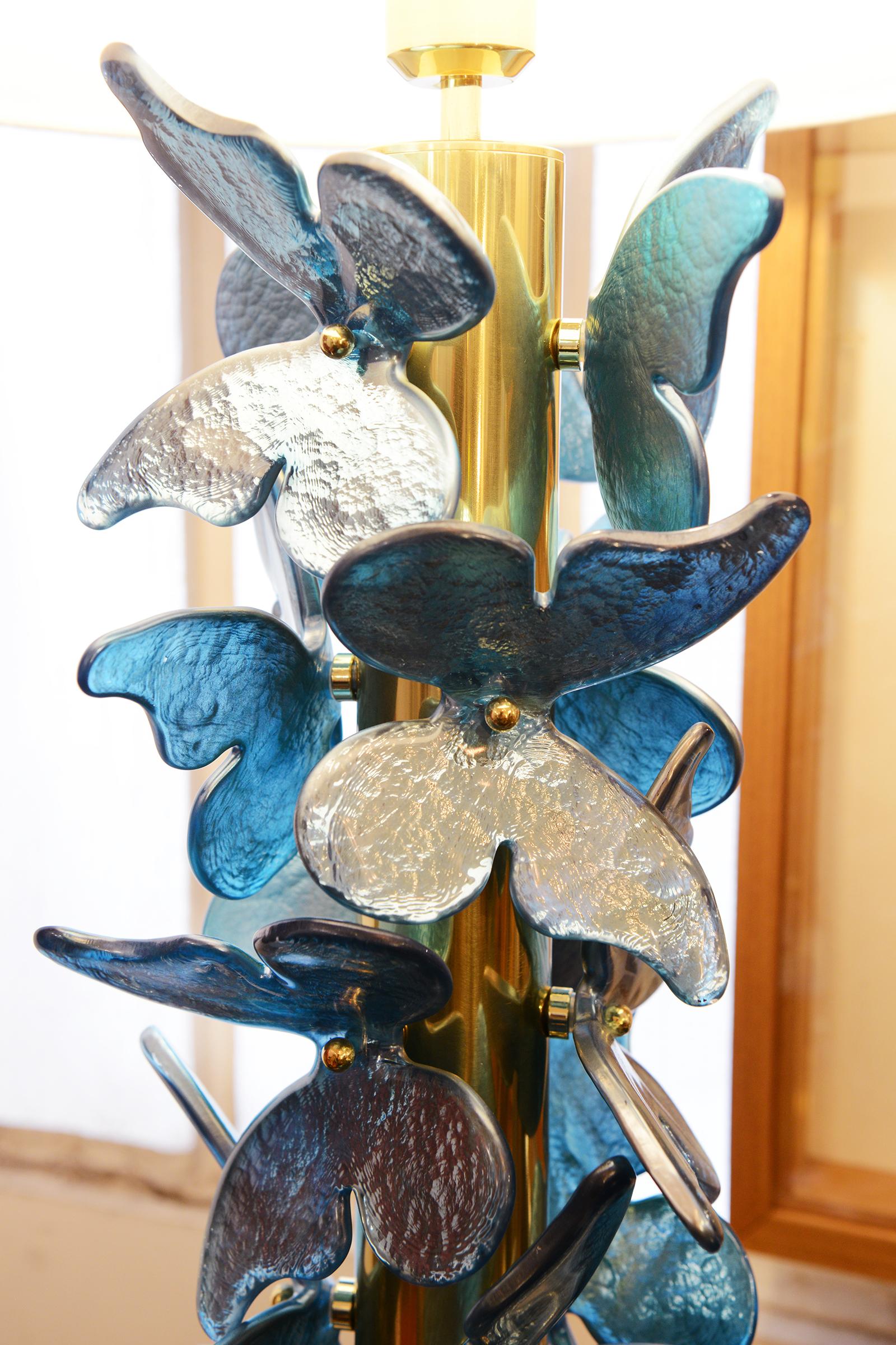 Contemporary Blue Murano Butterflies Table Lamp