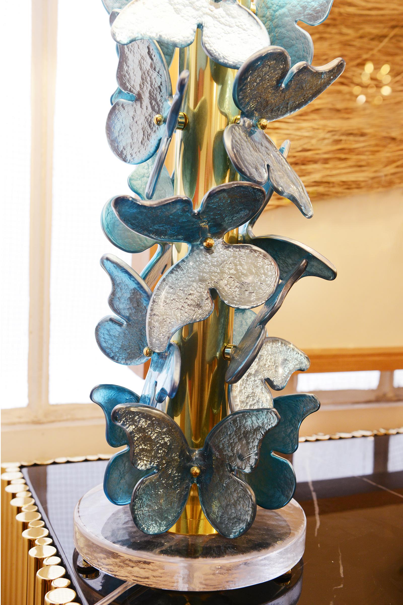 Brass Blue Murano Butterflies Table Lamp