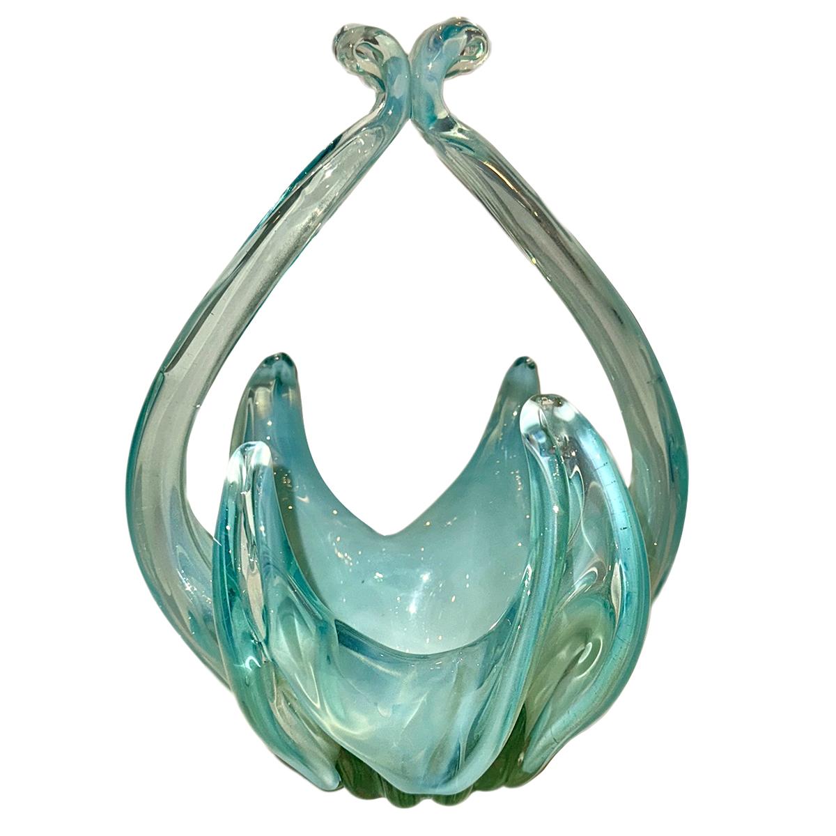 Italian Blue Murano Glass Candy Dish For Sale