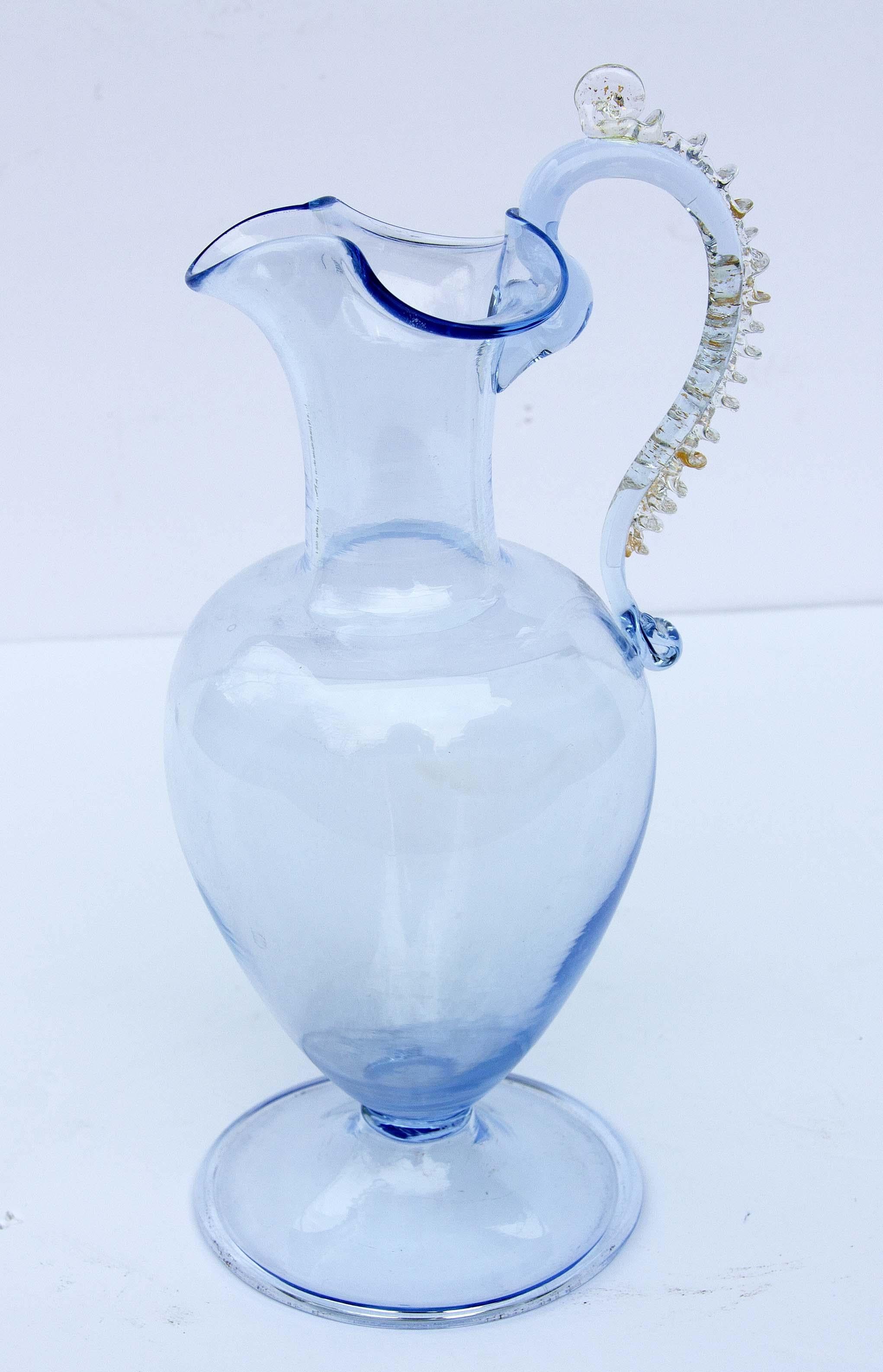 Italian Blue Murano Ewer or Pitcher Attributed to Salviati For Sale