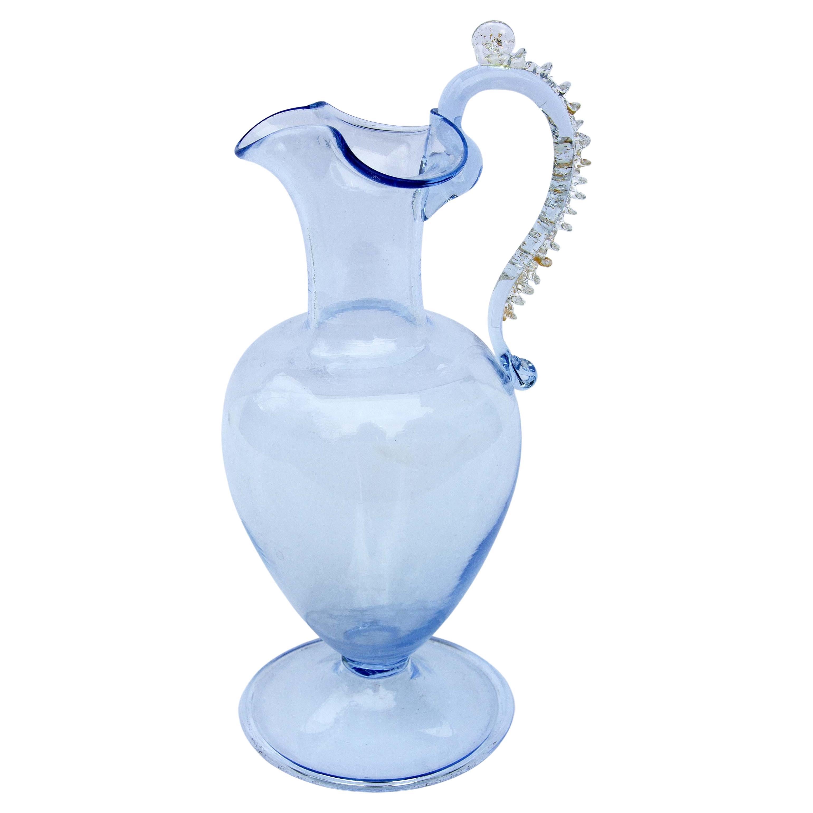 Blue Murano Ewer or Pitcher Attributed to Salviati For Sale
