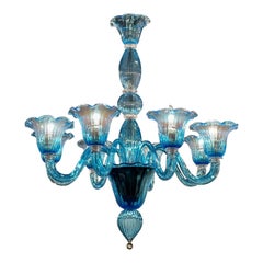 Araña de cristal de Murano azul con 8 luces