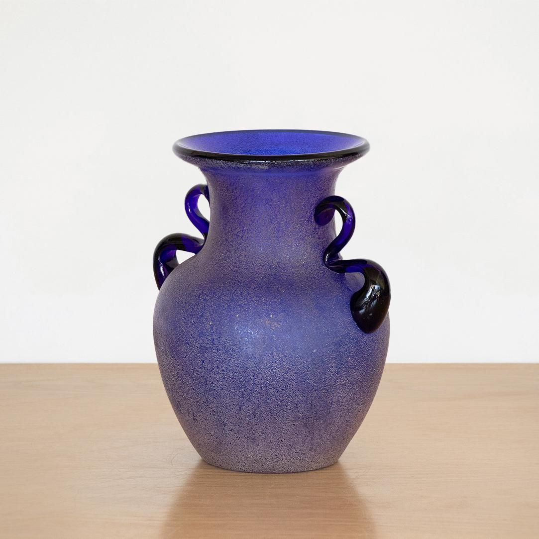 Italian Blue Murano Glass Amphora Vase