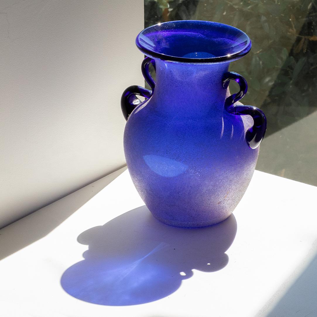 Blue Murano Glass Amphora Vase In Good Condition In Los Angeles, CA