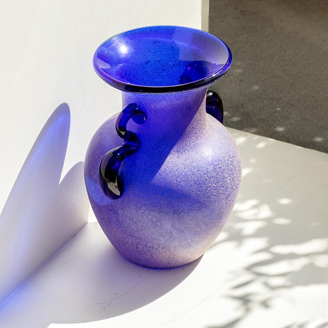 20th Century Blue Murano Glass Amphora Vase