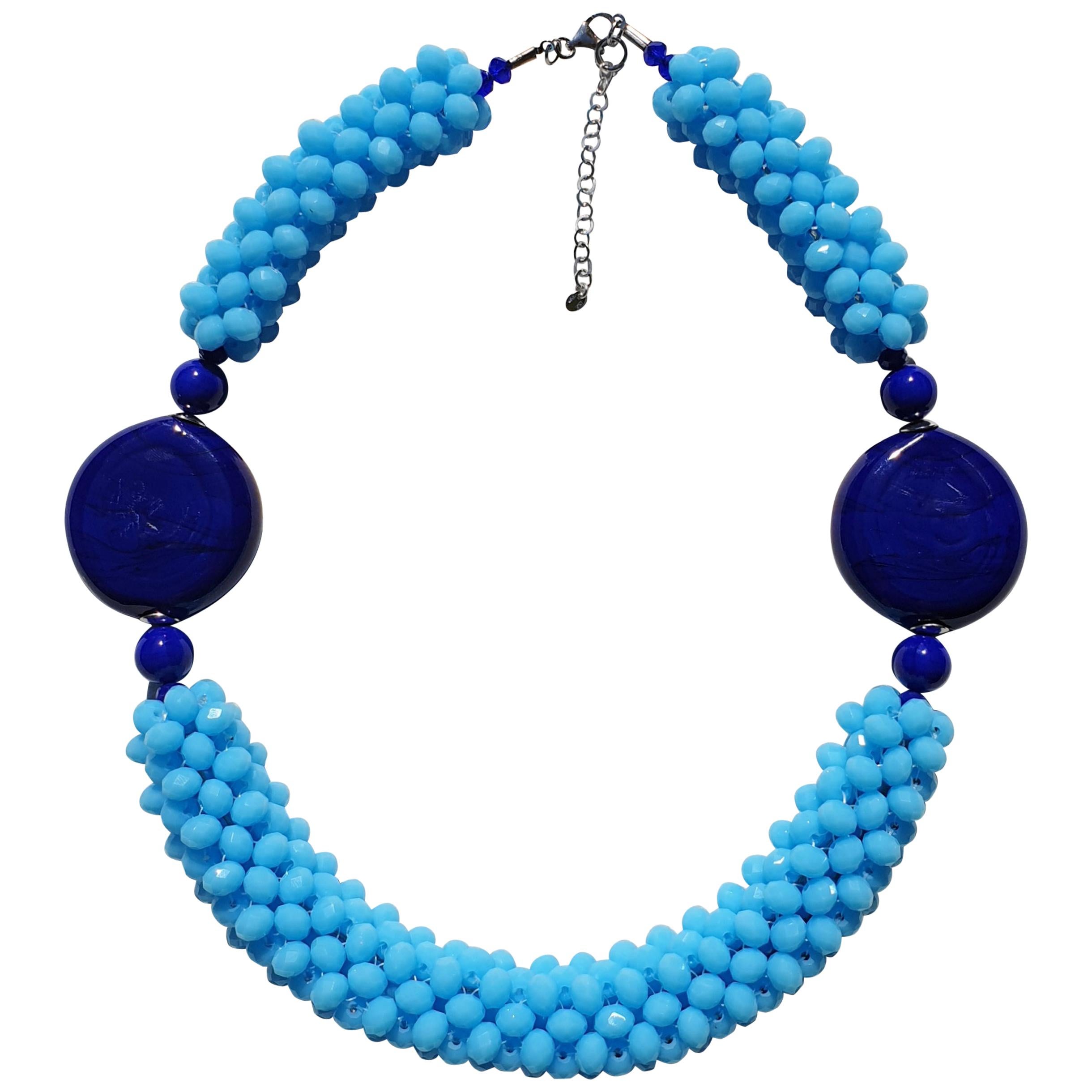 Blue Beaded Murano glass fashion necklace 