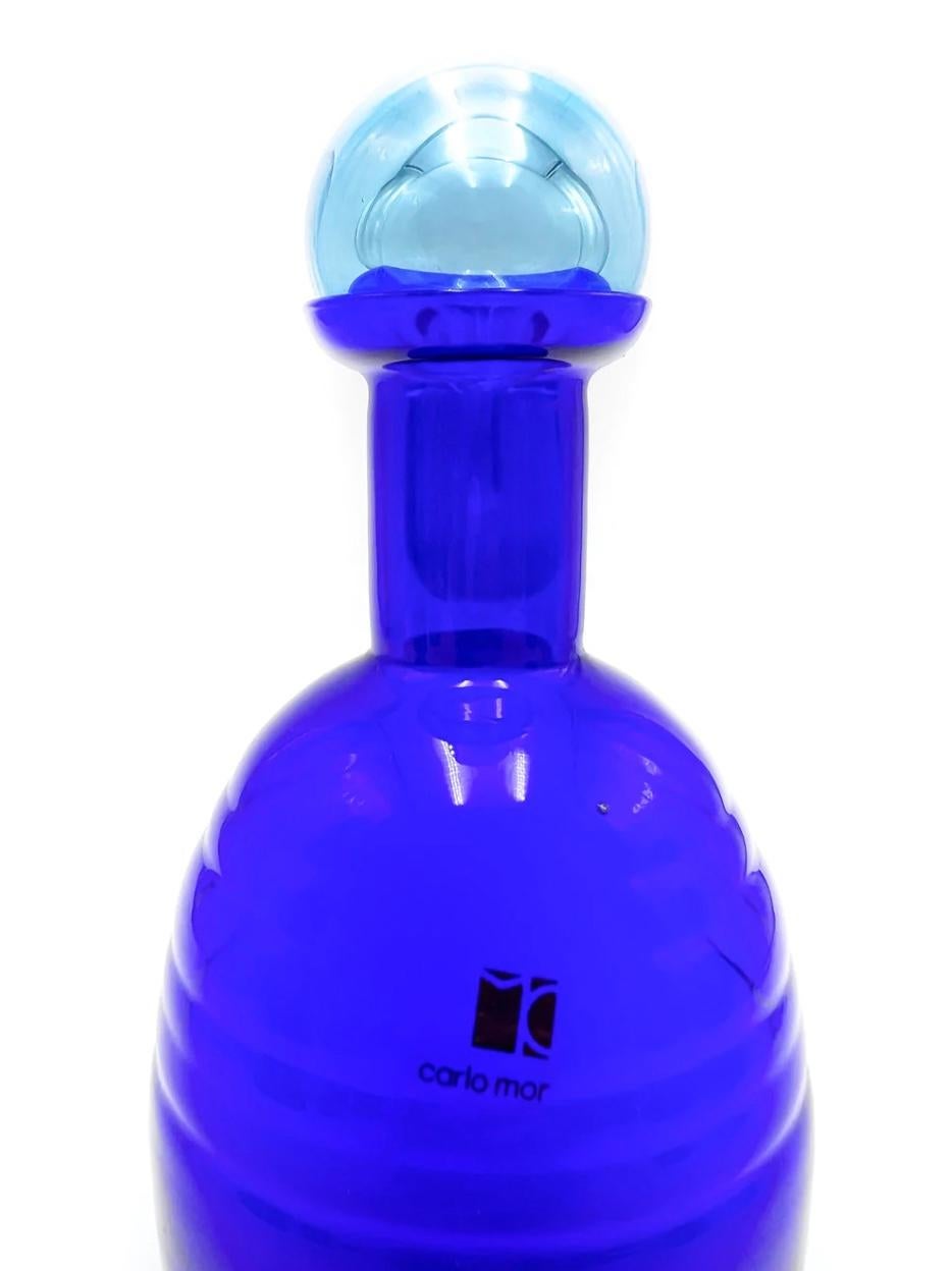 Mid-Century Modern Blue Murano Glass Bottle by Carlo Moretti from the 1980s For Sale