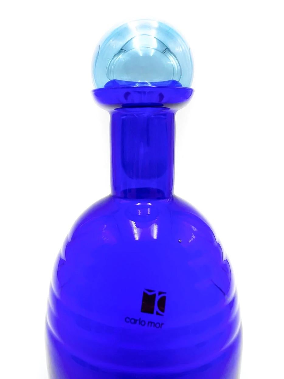 Mid-Century Modern Blue Murano Glass Bottle by Carlo Moretti from the 1980s